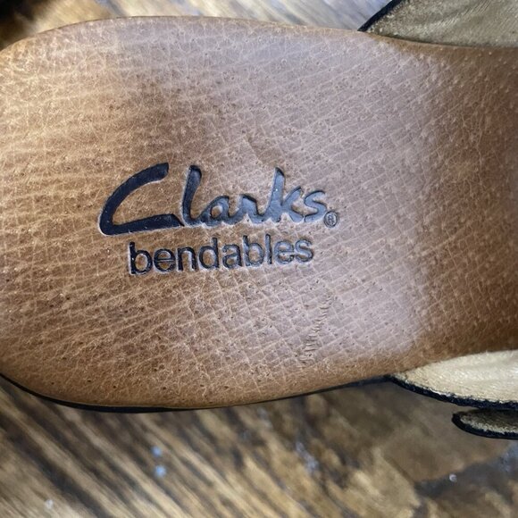 Clarks Black Bendables‎ Slip On Sandals 6M Open Back Leather Upper - Picture 11 of 11